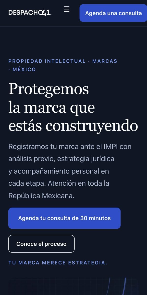 Portada del sitio de Despacho 41 en un teléfono.
